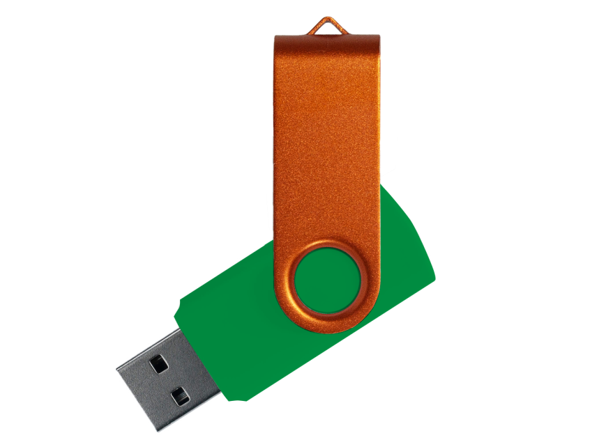 Флеш накопитель USB 2.0 Twister Сolor Mix 16GB, пластик Софт Тач/металл, зеленый/оранжевый