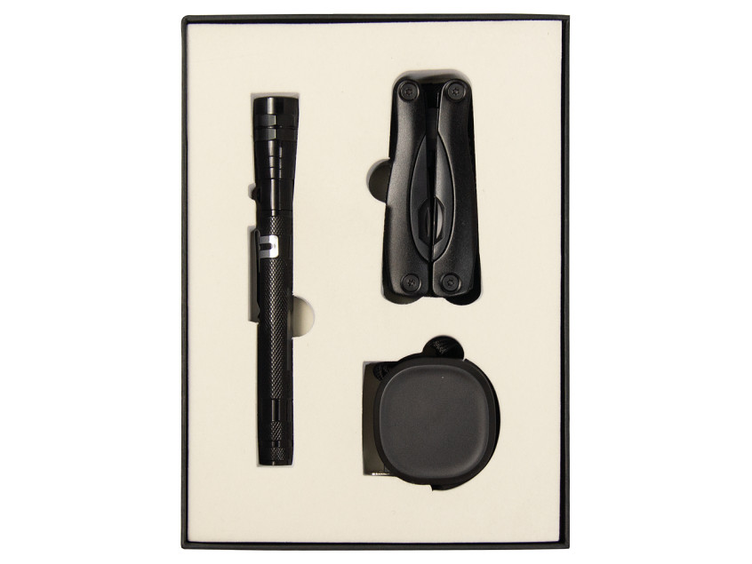 Набор подарочный Solution Superior Trio (Фонарь телескопический Tools Flashlight, рулетка Tools Trecker 3 метра, мультитул Tools Birmingham), черный