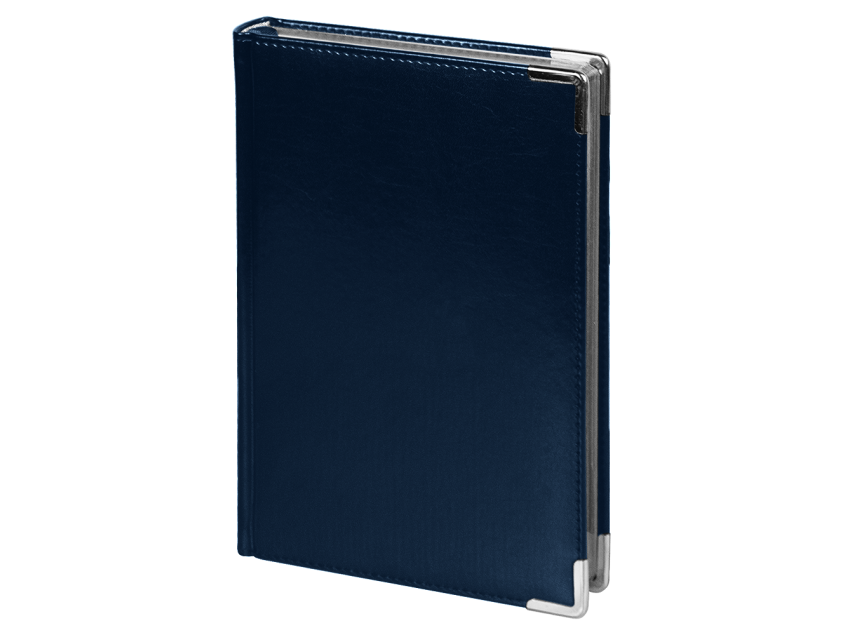 Ежедневник полудатированный Classic Pristine Silver А5, темно-синий  с серебром, с металлическими уголками, в твердой обложке с поролоном