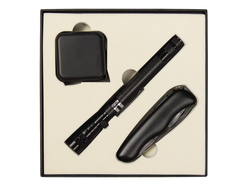 Набор подарочный Solution Superior Trio (Фонарь телескопический Tools Flashlight, рулетка Tools Master, 3 метра, нож складной Tools Nova ) черный