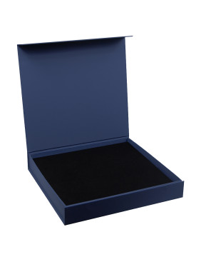 Подарочная коробка, размер 29,7*28,0*4,5 см, Solution Prestige Magnum  Linen с магнитным клапаном, темно-синяя, с черным ложементом из EVA
