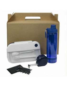 Набор подарочный Solution Everyday Kit Quattro (мультитул, рулетка, ланч бокс, бутылка для воды), темно-синий