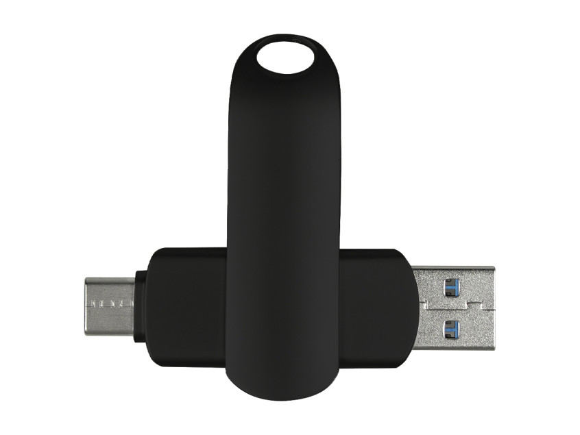 Флеш накопитель  USB 3.0 + TYPE C Cupertino, металл, черный матовый, 32 GB