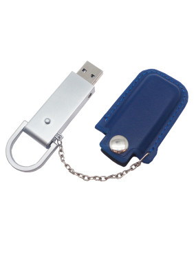 Флеш накопитель USB 2.0 Palermo в кожаном чехле 16GB, металл, синий/серебристый