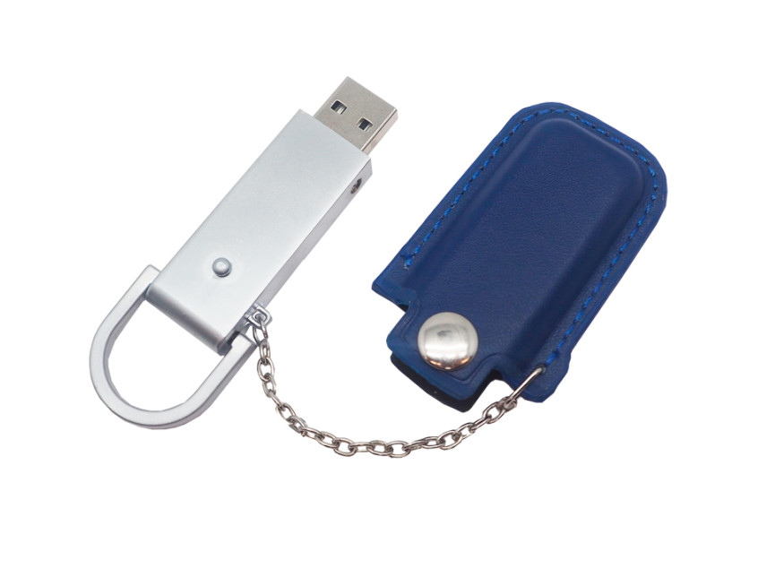 Флеш накопитель USB 2.0 Palermo в кожаном чехле 32GB, металл, синий/серебристый