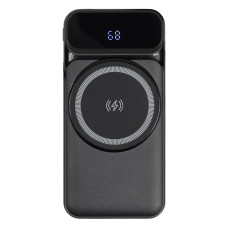Внешний аккумулятор (powerbank) «Nova», 10 000 mAH, с тремя зарядными шнурами, c беспроводным магнитным контактом magsafe до 15W, 22,5W (Ватт) super fast charge, Power Delivery (PD) 20W (dfnn), QC3.0, черный