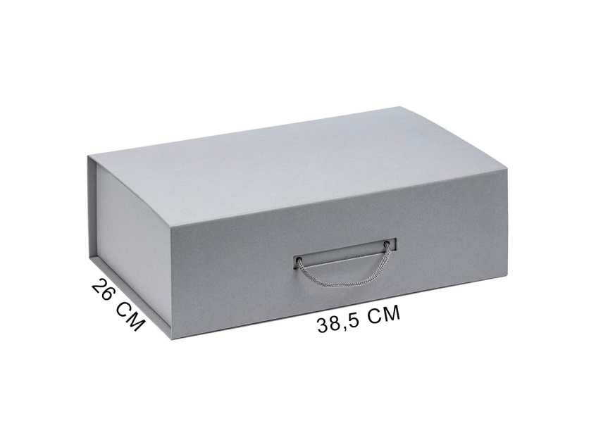 Подарочная коробка, размер 39*26,3*11 см, Solution Prestige Big Case Linen с магнитным клапаном и ручкой , с EVA ложементом 36,8*25,1*4 см под индивидуальную вырубку, серебристая, 
