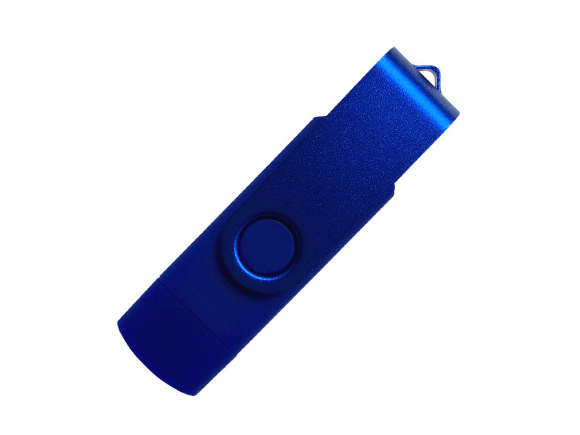 Флеш накопитель USB 2.0/OTG Twister Smart 16GB, пластик Софт Тач/металл, синий/синий