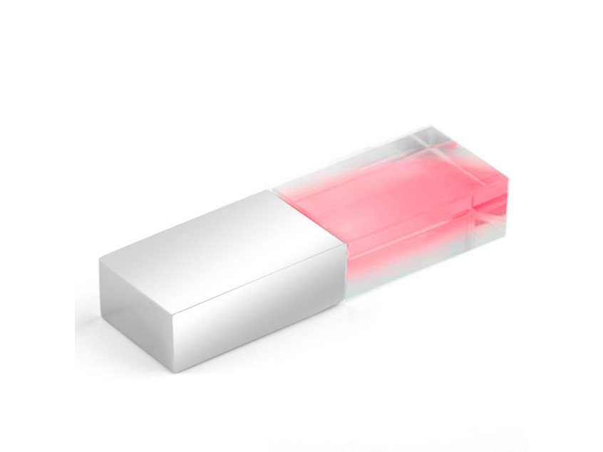 Флеш накопитель USB 2.0 Кристалл, металл/стекло, прозрачный/серебристый, подсветка красным, 16 GB