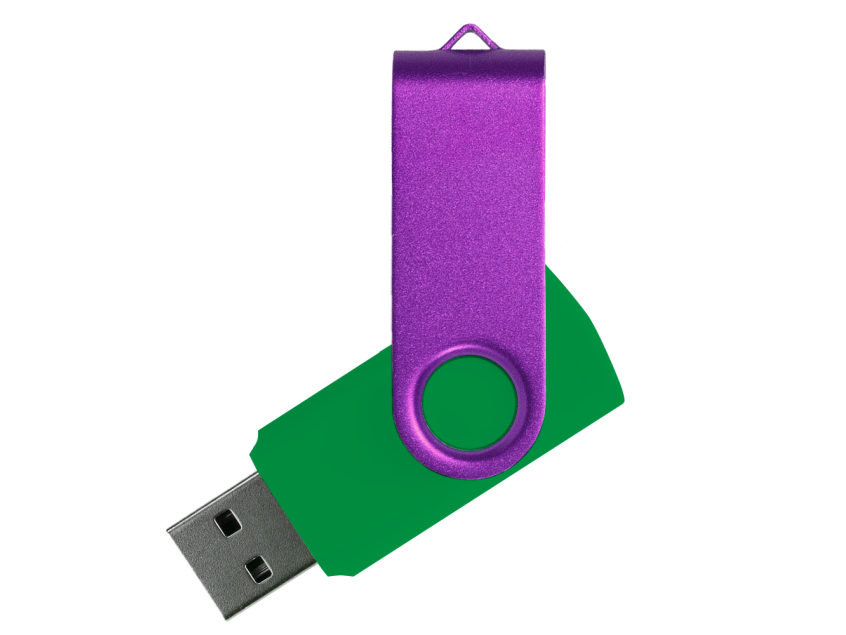 Флеш накопитель USB 2.0 Twister Сolor Mix 16GB, пластик Софт Тач/металл, зеленый/фиолетовый