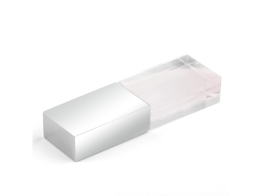 Флеш накопитель USB 2.0 Кристалл, металл/стекло, прозрачный/серебристый, подсветка белым,16 GB