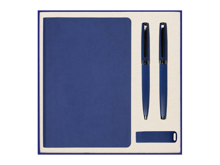 Набор подарочный Solution Prestige Quardo ( ежедневник, флешка, шариковая ручка, ручка роллер), синий
