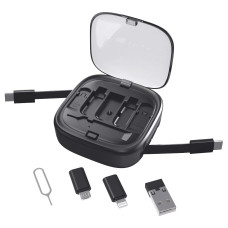 Кабель зарядный выдвижной USB Solid Link 5-в-1 на Lightning, Micro-USB, Type-C «U50» 2,4 A, C to C, Quick Charge с подставкой для телефона, квадратный, черный
