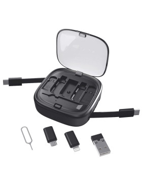 Кабель зарядный выдвижной USB Solid Link 5-в-1 на Lightning, Micro-USB, Type-C «U50» 2,4 A, C to C, Quick Charge с подставкой для телефона, квадратный, черный