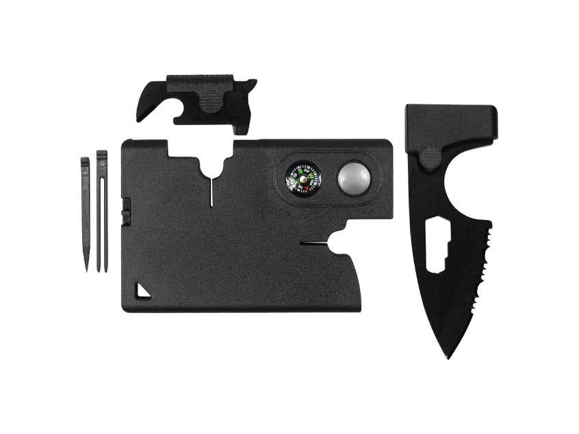 Карточка Tools leeds, 9 функций, инструменты из нержавеющей стали, корпус из полупрозрачного черного  пластика