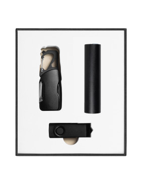 Набор подарочный Solution Superior Trio (флешка USB 2.0 Twister 16GB, пластик Софт Тач/металл, черный/черный, фонарик Tools Spot, брелок-карабин Tools Module)