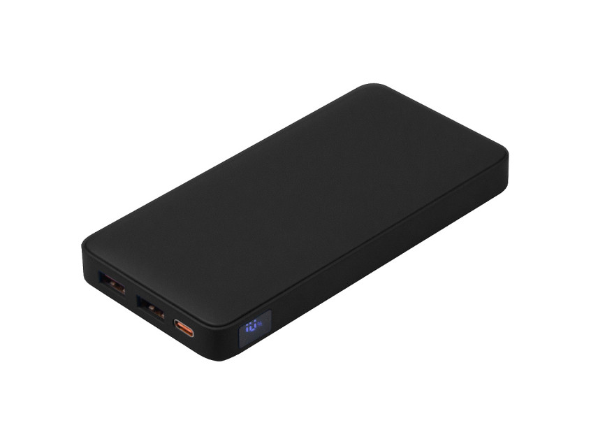 Внешний аккумулятор (powerbank)  «WeCharge Soft Touch»,  10 000 mAH, Power Delivery (PD) 25.5W, со светящимся логотипом после гравировки, c цифровым дисплеем для контроля заряда, черный