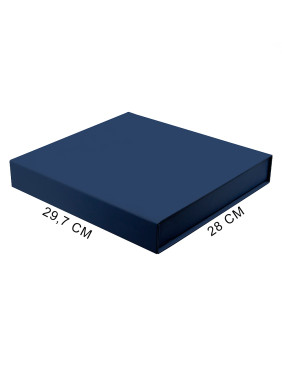 Подарочная коробка, размер 29,7*28,0*4,5 см, Solution Prestige Magnum Linen с магнитным клапаном, темно-синяя,  с кремовым ложементом из EVA