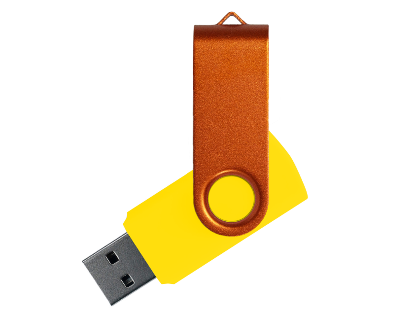 Флеш накопитель USB 2.0 Twister Сolor Mix 16GB, пластик Софт Тач/металл, желтый/оранжевый