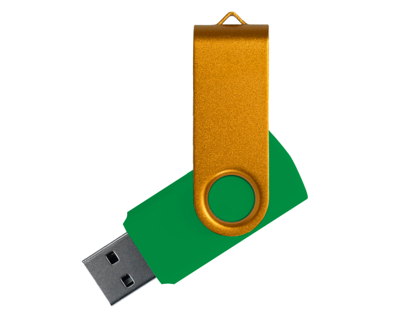 Флеш накопитель USB 2.0 Twister Сolor Mix 16GB, пластик Софт Тач/металл, зеленый/золотистый