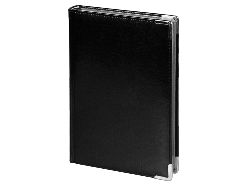 Ежедневник полудатированный Classic Pristine Silver А5, черный с серебром, с металлическими уголками, в твердой обложке с поролоном