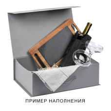 Подарочная коробка, размер 39*26,3*11 см, Solution Prestige Big Case Linen с магнитным клапаном и ручкой , с EVA ложементом 36,8*25,1*4 см под индивидуальную вырубку, серебристая