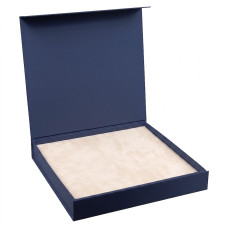 Подарочная коробка, размер 29,7*28,0*4,5 см, Solution Prestige Magnum Linen с магнитным клапаном, темно-синяя,  с кремовым ложементом из EVA