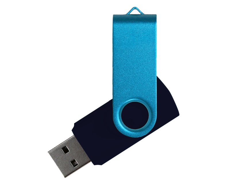 Флеш накопитель USB 2.0 Twister Сolor Mix 16GB, пластик Софт Тач/металл, черный/голубой