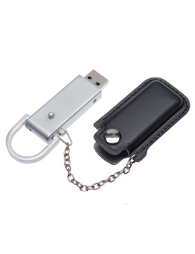 Флеш накопитель USB 2.0 Palermo в кожаном чехле 16GB, металл, черный/серебристый
