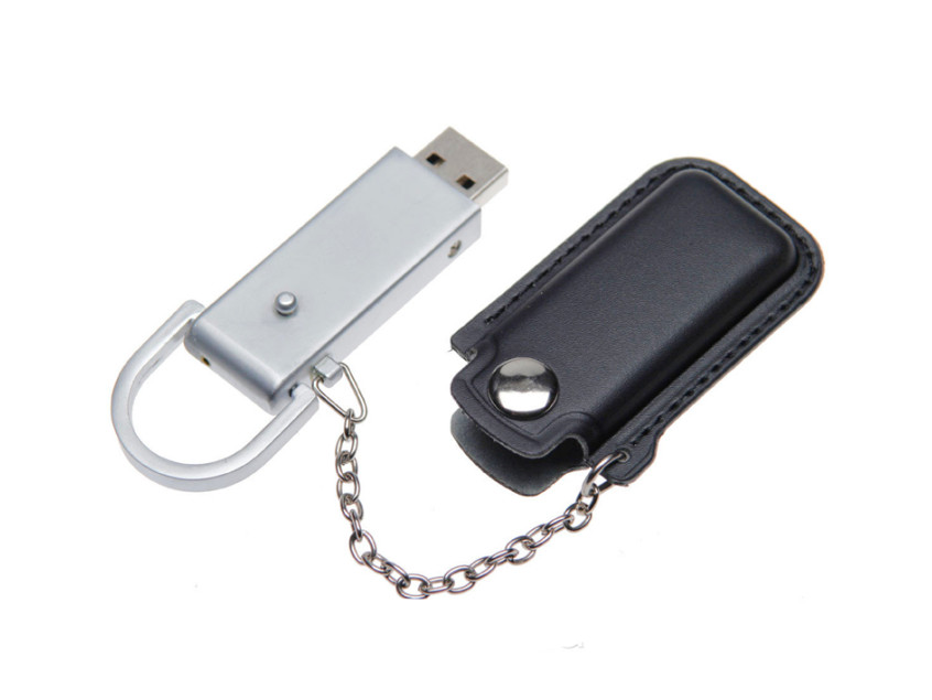 Флеш накопитель USB 2.0 Palermo в кожаном чехле 32GB, металл, черный/серебристый
