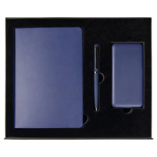 Набор подарочный Solution Prestige Trio (Ежедневник Flexy Latte Color А5, Внешний аккумулятор (powerbank) «Amper», Ручка Grand Attashe металлическая,) в подарочный коробке, темно-синий