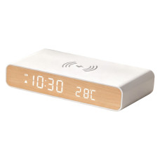 Часы настольные Aura Clock с беспроводной зарядкой, термометром, календарем, белый Часы настольные Aura Clock с беспроводной зарядкой, термометром, календарем, белый
