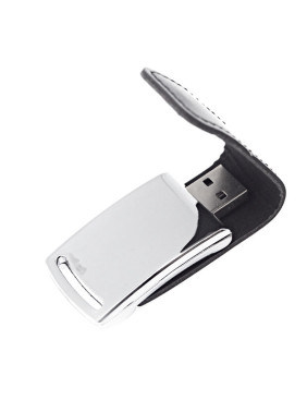 Флеш накопитель Shine, USB 2.0 64GB, металл/кожзам, серебро/черный