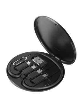 Кабель зарядный выдвижной USB Light Sound  60W 3-в-1 на Lightning, Micro-USB, Type-C «U50» 2,4 A, Quick Charge в пластиковом футляре, черный