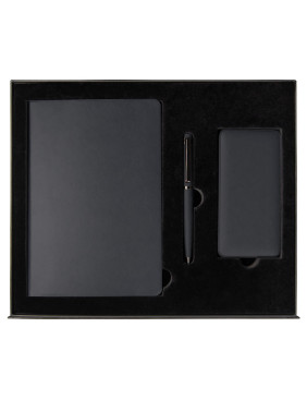 Набор подарочный Solution Prestige Trio (Ежедневник Flexy Latte Color А5, Внешний аккумулятор (powerbank) «WeCharge Soft Touch», Ручка Grand Attashe металлическая,) в подарочный коробке, черный