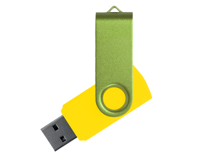 Флеш накопитель USB 2.0 Twister Сolor Mix 16GB, пластик Софт Тач/металл, желтый/светло-зеленый