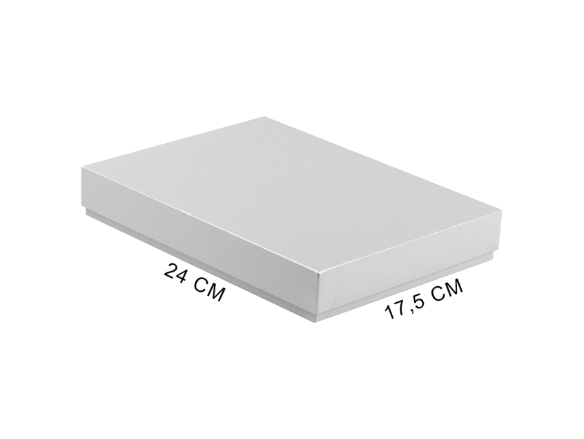 Коробка подарочная, размер 24*17,5*3 см, Solution Superior Linen, серебристая, бежевый ложемент под индивидуальную вырубку