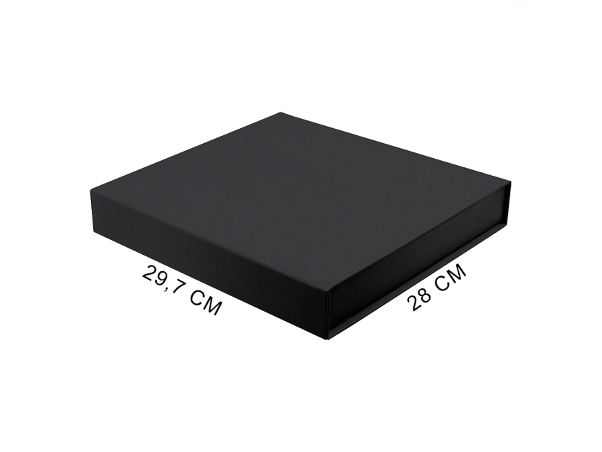 Подарочная коробка, размер 29,7*28,0*4,5 см, Solution Prestige Magnum Soft Touch с магнитным клапаном под индивидуальную вырубку, черная, с черным ложементом