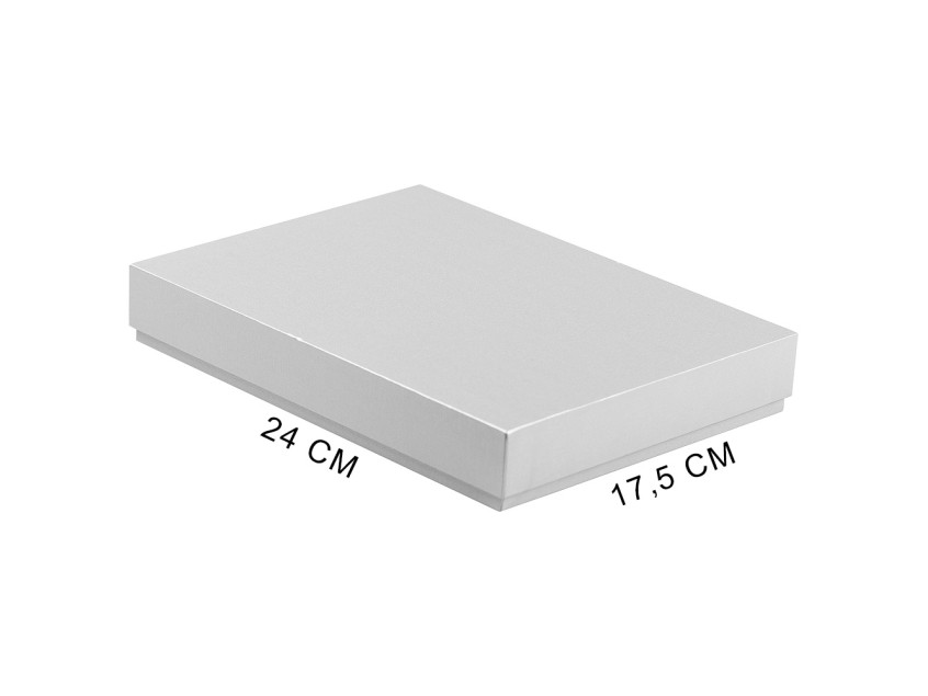 Коробка подарочная, размер 24*17,5*3 см, Solution Superior Linen, серебристая, бежевый ложемент под два прямоугольных предмета