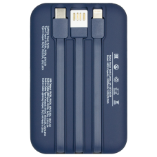 Внешний аккумулятор (powerbank) «Lumen», софт тач, 10 000 mAH, с тремя зарядными шнурами, 22,5W super fast charge, Power Delivery (PD) 20W (dfnn), QC3.0, темно-синий