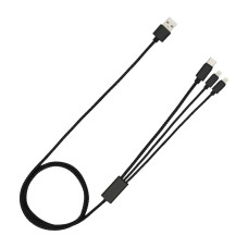 Кабель зарядный выдвижной USB OmniCore 60W 3-в-1 на Lightning, Micro-USB, Type-C «U50» 2,4 A, Quick Charge в пластиковом футляре, черный