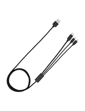Кабель зарядный выдвижной USB OmniCore 60W 3-в-1 на Lightning, Micro-USB, Type-C «U50» 2,4 A, Quick Charge в пластиковом футляре, черный