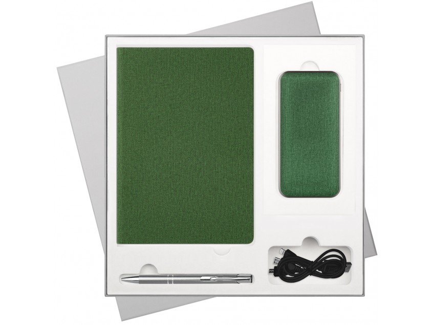 Подарочный набор Tweed, зеленый (ежедневник, ручка, аккумулятор)