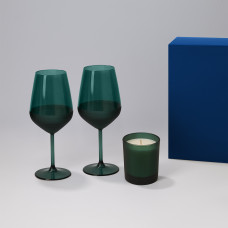 Подарочный набор свеча Enigma + 2 бокала для вина Emerald в синей коробке