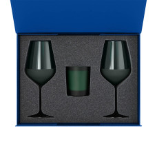 Подарочный набор свеча Enigma + 2 бокала для вина Emerald в синей коробке
