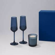 Подарочный набор свеча Enigma + 2 бокала для шампанского Sapphire в синей коробке