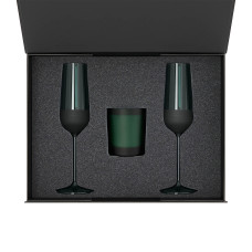 Подарочный набор свеча Enigma + 2 бокала для шампанского Emerald в черной коробке
