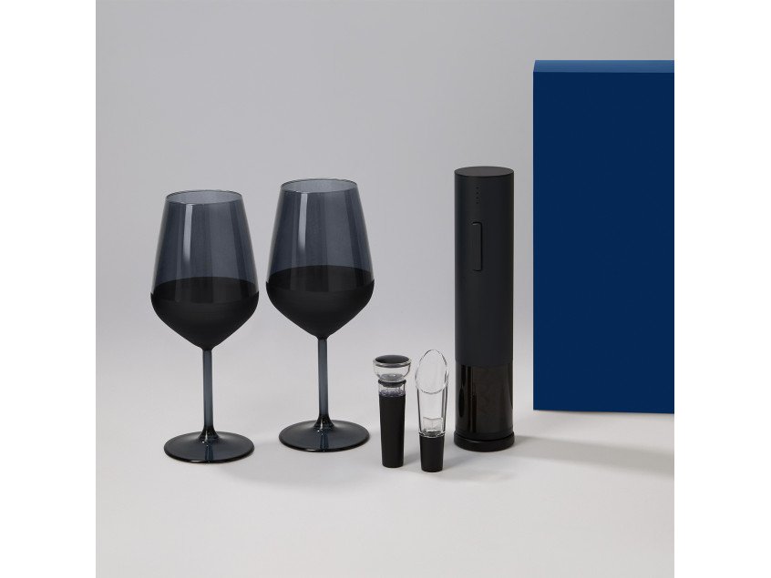 Подарочный набор 2 бокала для вина Black Edition + набор для вина Sacramento в синей коробке