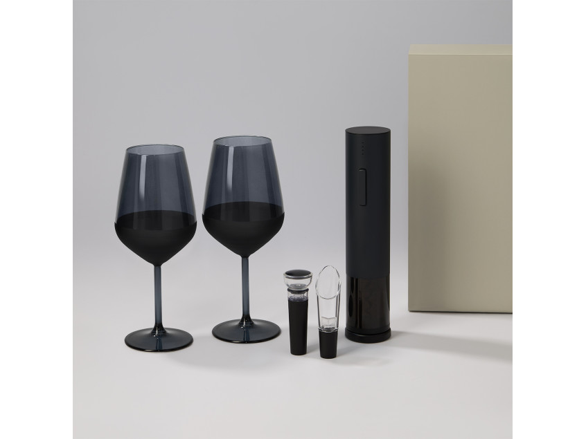 Подарочный набор 2 бокала для вина Black Edition + набор для вина Sacramento в серой коробке