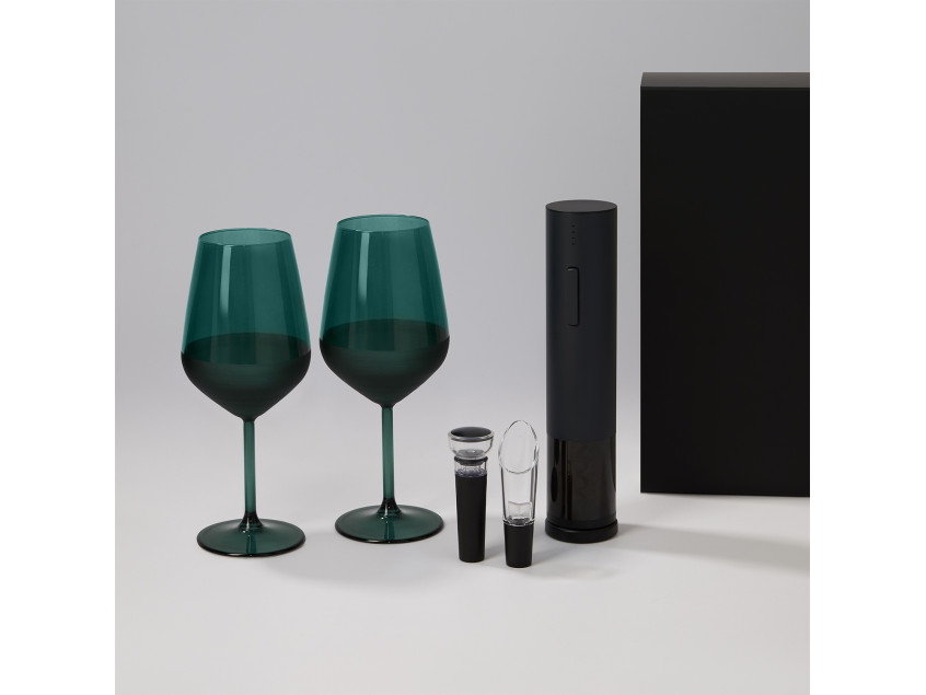Подарочный набор 2 бокала для вина Emerald + набор для вина Sacramento в черной коробке